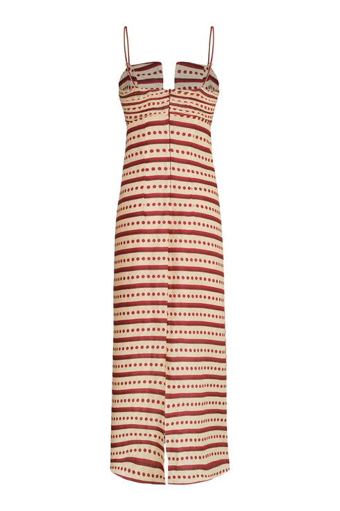 Antigüa Linen Midi Dress / Red Stripes